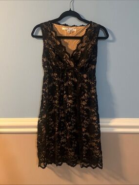 Max Studio Black Lace Midi Dress with Nude Lining
